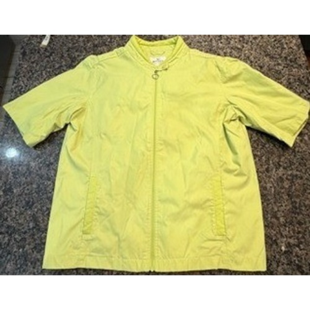 Antigua For Women Neon Lime Green Short Sleeve Full Zip Windbreaker Jacket Small
